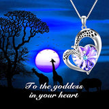 Giraffe Gifts for Women S925 Sterling Silver Giraffe Lover Necklace with Purple Heart Crystal Jewelry Gifts for Teen Girls Her Wife Friend Couple Mom Birthday