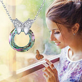 925 Sterling Silver Butterfly Pendant Necklace with Crystals Jewelry for Women
