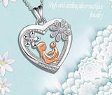 Sterling Silver mom and baby CZ Heart Flower Necklace For Women Teens Girls