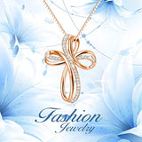 Rose Gold Plated Sterling Silver Cubic Zirconia Infinity Love Cross Pendant Necklace for Women