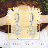 Daisy Earrings Sunflower Huggie Earrings Sterling silver Huggie Hoop Earrings Small Silver Hoop Earrings for Women