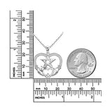 Sterling Silver Heart and Star Necklace White Gold Plated Pendant with Cubic Zirconia Stones