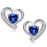 925 Sterling Silver Earrings Blue Cubic Zirconia Heart Shaped Stud Earrings For Women