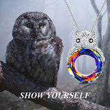 Owl Gifts for Owal Lovers 925 Sterling Silver Never Give Up Owl Necklace Inspirational Jewelry with Volcano Crystal Circle for Women Teen Girls Birthday Gifts