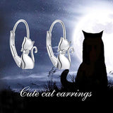 925 Sterling Silver Cat dangle Earrings Animal Dangle Earrings