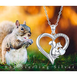 Cute Squirrel Animal Necklace S925 Sterling Silver Squirrel&Opal Animal Jewelry Forever Love Heart Pendant Necklace Gifts for Women