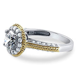 Rhodium and Gold Plated Sterling Silver Round Cubic Zirconia CZ Halo Promise Engagement Ring