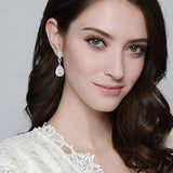 Women's 925 Sterling Silver Zircon Wedding 8-Shaped Infinity Pierced Dangle Earrings Clear