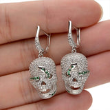925 Sterling Silver CZ Halloween Gothic Girl Skull Snake Dangle Earrings Clear
