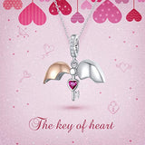 I Love You Charm Key to My Heart Dangle Charm 925 Silver Open Close Angel Wings Charm For Valentine's Day