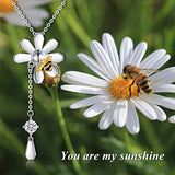 Sterling Silver Daisy Flower Necklace Bee Pendant Chain Cute Jewelry Gift for Women
