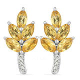 S925 Sterling Silver Leaf Shape Yellow Citrine Stud Earrings for Women