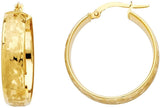 14k Yellow Or Two Tone White & Yellow Gold Earrings Snow Cut Hollow Hoop