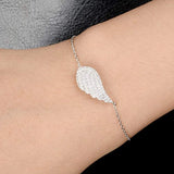 925 Sterling Silver Full White CZ Angel Wing Feather Adjustable Hand Chain Link Bracelet