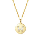 Gold Plated Sterling Silver Initial Pendant Necklace Round Disc CZ Initial Dainty Alphabet Necklace