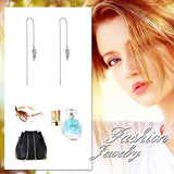 Threader Earrings Sterling Silver Leaf Dangle Drop Pull Through Earrings for Women