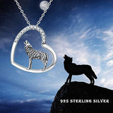 Animal Necklace 925 Sterling Silver Wolf Animal Jewelry Heart Pendant Necklace for Women/Girlfriend Teens Gift