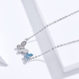 S925 Sterling Silver Butterfly Pendant Necklace White Gold Plated Zircon Necklace