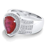 Rhodium Plated Sterling Silver Simulated Ruby Pear Cut Cubic Zirconia CZ Statement Halo Cocktail Fashion Right Hand Ring