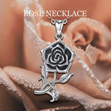 Sterling Silver Rose Necklace for Women Vintage  Flower Pendant Necklaces Hoilday Gifts for Her