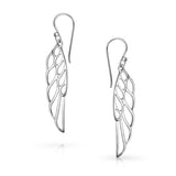Religious Dangle Angel Wing Feather Earrings For Women For Teen 925 Sterling Silver French Wire
