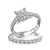 1CT Cubic Zirconia Square Princess Cut Solitaire Thin Pave Band AAA CZ Engagement Wedding Ring Set 925 Sterling Silver
