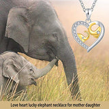Mother Daughter Jewelry Elephant Necklace 925 Sterling Silver Lucky Love Heart Pendant for Mom