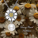 7-8mm Handpicked White Freshwater Cultured Pearl Necklace s925 Sterling Silver Sunflower & Daisy Flower Pendant Necklace for Women Teen Girls Birthday