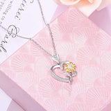 Heart Sunflower Necklace For Women S925 Sterling Silver Sun Flower Love Heart Pendant Necklaces You Are My Sunshine