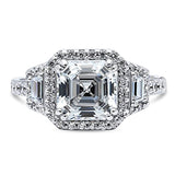 Rhodium Plated Sterling Silver Asscher Cut Cubic Zirconia CZ Halo Art Deco Engagement Ring