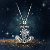 925 Sterling Silver CZ Ship Anchor and Rope Necklace Pendant