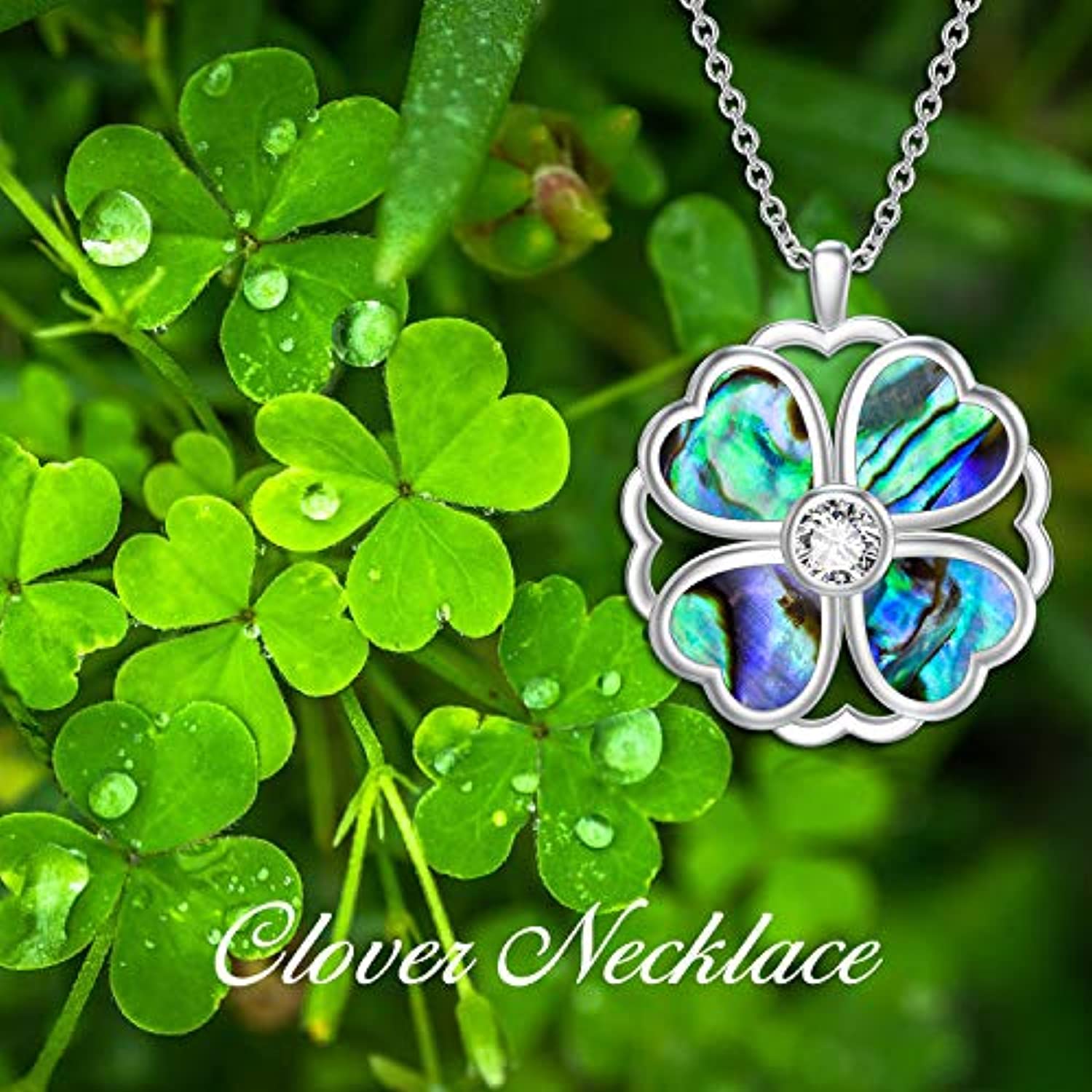 Mother of Pearl 4 Leaf Clover Necklace Pendant Sterling Silver 