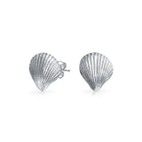 Nautical Tropical Beach Cockle Seashell Stud Earrings For Women Sea Life Silver 925 Sterling Silver