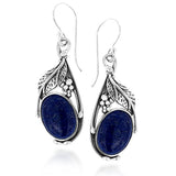 Blue Lapis Lazuli Gemstone Feather Dangle Hook Earrings