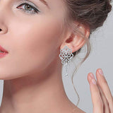 Women's 925 Sterling Silver CZ Vintage Style Floral Tear Drop Chandelier Dangle Earrings Clear