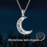 Sterling Silver Crescent Moon Pendant Necklace for Women, Multicolor Crystals from Swarovski, Anniversary Birthday Moon Jewelry Gifts for Lovely Ladies