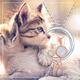 Double cats on the Crescent moon Necklace 925 Sterling Silver Cat Pendant Opal Necklace Jewelry Gifts