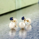 14K Gold  Sapphire & Cultured Freshwater Pearl Stud Earrings