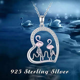 Animal Necklace 925 Sterling Silver Flamingo Animal Jewelry Heart Pendant Necklace for Women/Girlfriend Teens Gift
