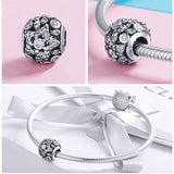 925 Sterling Silver Shining Star Dazzling CZ Bead Charm for Women Snake Bracelet Charm