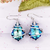 925 Sterling Silver CZ Bermuda Blue Hook Dangle Earrings Adorned with crystals