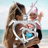 Health and Longevity Mom and Baby Sea Turtle Pendant Necklace for Women 925 Sterling Silver Love Heart Jewelry Valentine's Gifts for Daughter Girls Mother
