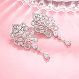 Women's 925 Sterling Silver CZ Vintage Style Floral Tear Drop Chandelier Dangle Earrings Clear