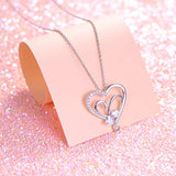 925 Sterling Silver Cubic Zirconia Double Heart Pendant Necklace for Women Birthday Gifts