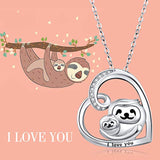 S925 sterling silver Mama Sloth Neckalce CZ Heart Animal Pendant Jewelry Gifts for Women
