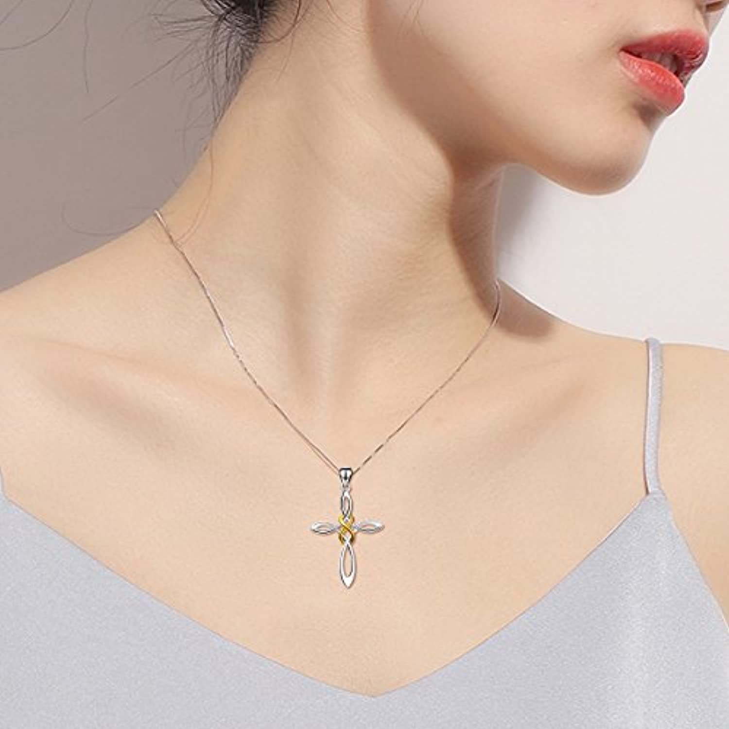 Celtic Knot Cross Necklace 925 Sterling Silver Polished Religious Infinity Love Irish Celtics jewelry for Women Girls