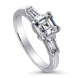 Rhodium Plated Sterling Silver Asscher Cut Cubic Zirconia CZ 3-Stone Anniversary Promise Engagement Ring