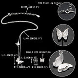 Bridal Jewelry 925 Sterling Silver Elegant Butterfly Insect Adjustable Pendant Necklace Stud Earrings Set