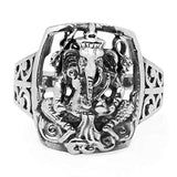 925 Sterling Silver Hindu Lord Ganesh Ganesha Elephant Hindu God of Fortune Filigree Band Ring
