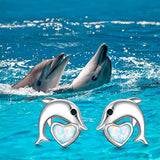 Cute Dolphin Animal Colections Stud Earrings for Women Daughter 925 Sterling Silver Opal Hypoallergenic Stud Earrings for Women